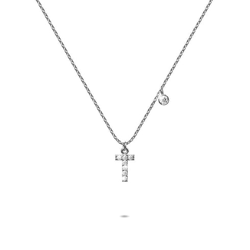 Solid 925 Sterling Silver Initial Crystal Personalised Alphabet Letter Necklace Silver